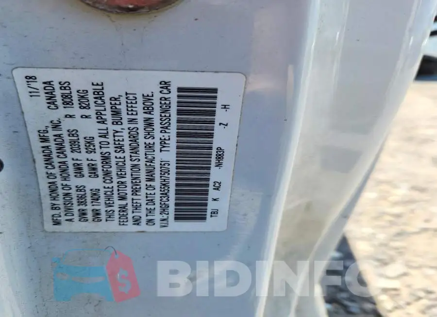 2HGFC3A55KH750751 Photo# 12