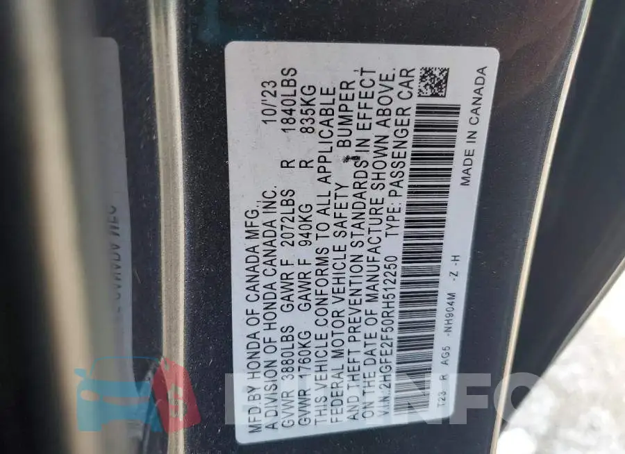 2HGFE2F50RH512250 Photo# 12