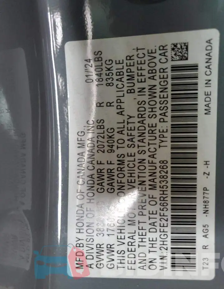 2HGFE2F56RH538268 Photo# 12