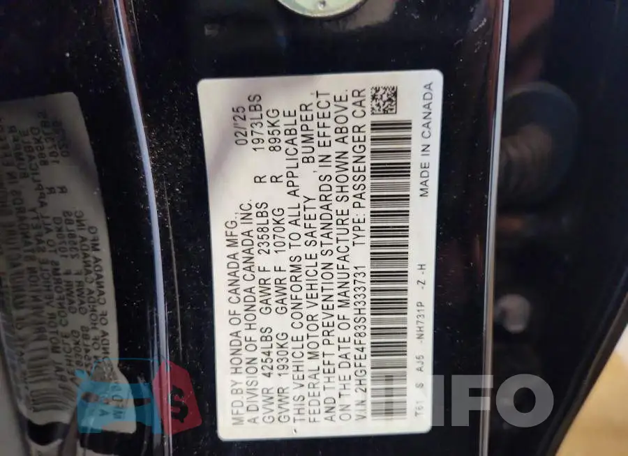 2HGFE4F83SH333731 Photo# 12