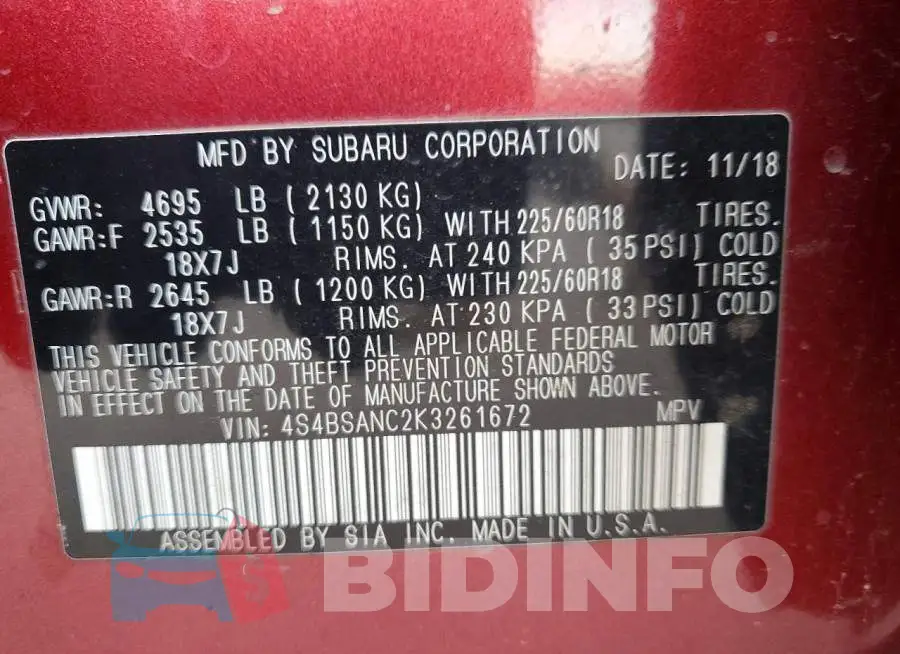 4S4BSANC2K3261672 Photo# 12