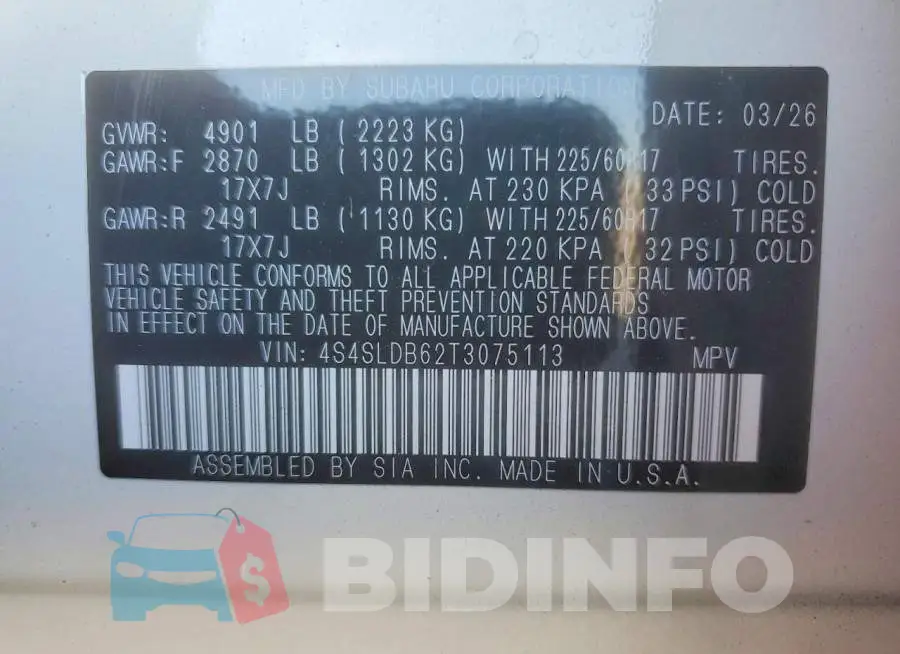 4S4SLDB62T3075113 Photo# 14