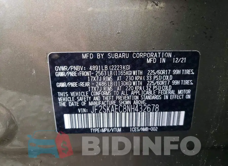 JF2SKAEC8NH432678 Photo# 12