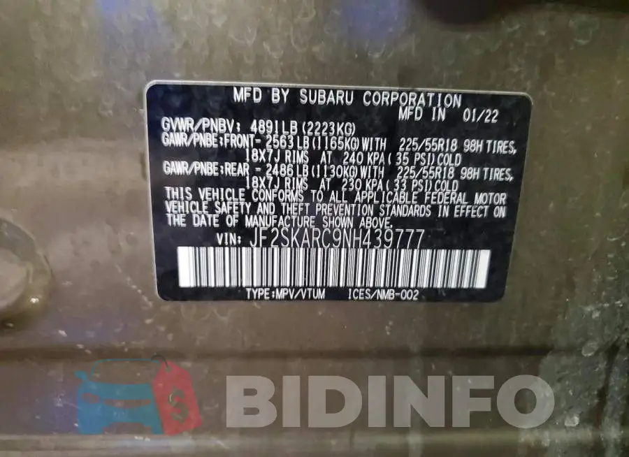 JF2SKARC9NH439777 Photo# 13
