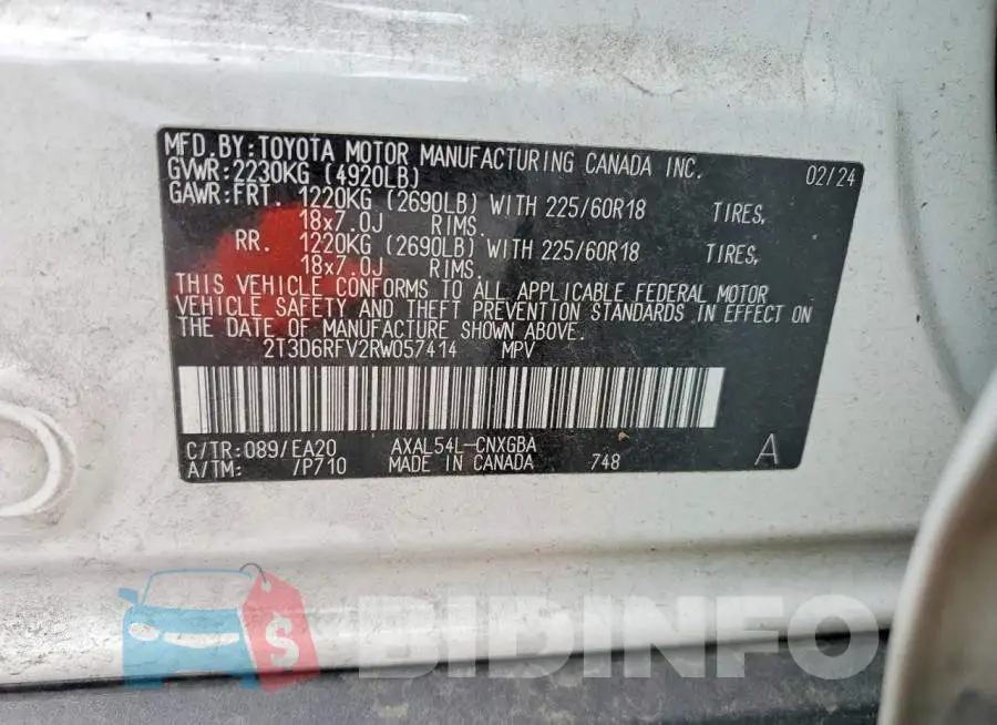 2T3D6RFV2RW057414 Photo# 14