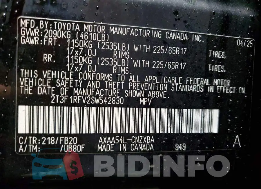 2T3F1RFV2SW542830 Photo# 14
