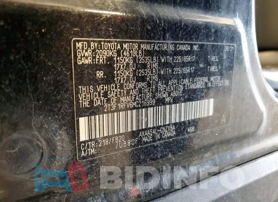 2T3F1RFV6MC216999 Photo# 13