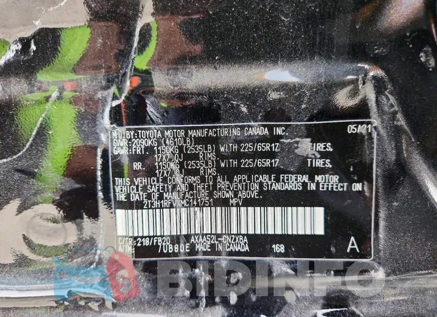 2T3H1RFVXMC141751 Photo# 13