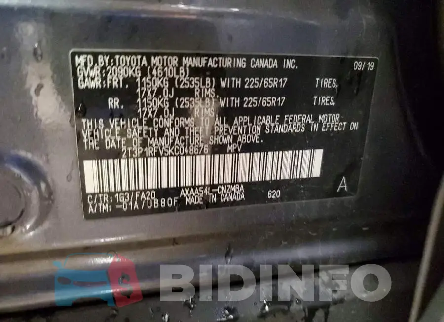 2T3P1RFV5KC048676 Photo# 13
