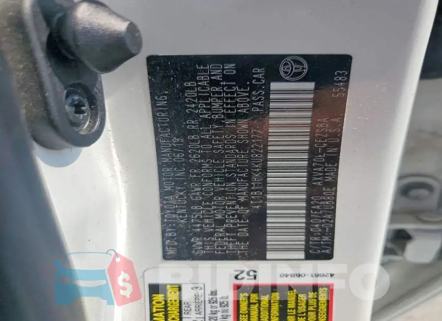 4T1B11HK4KU822177 Photo# 12