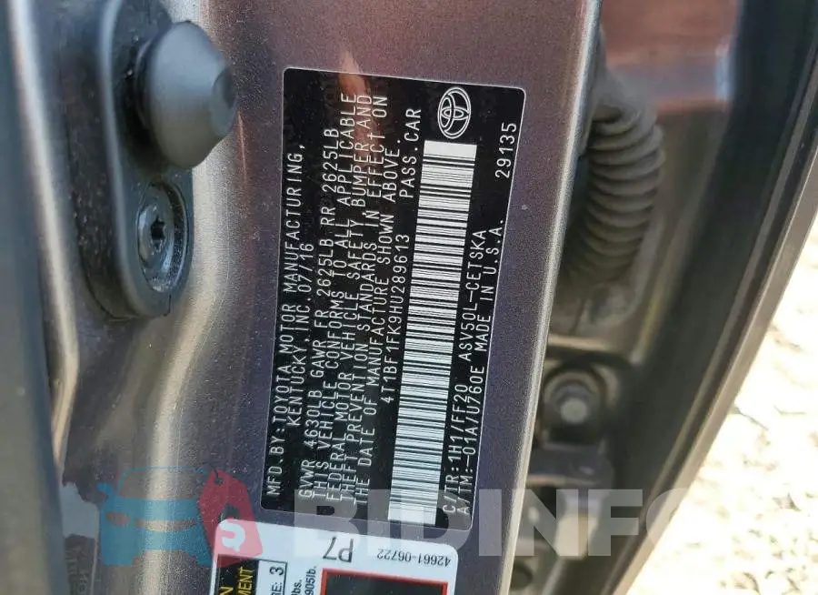 4T1BF1FK9HU289613 Photo# 12