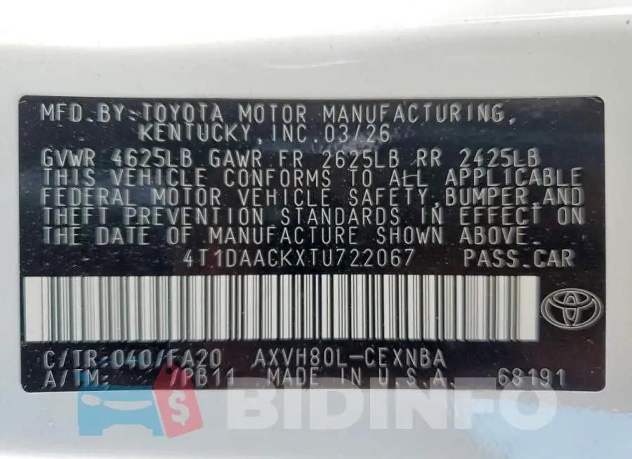 4T1DAACKXTU722067 Photo# 13
