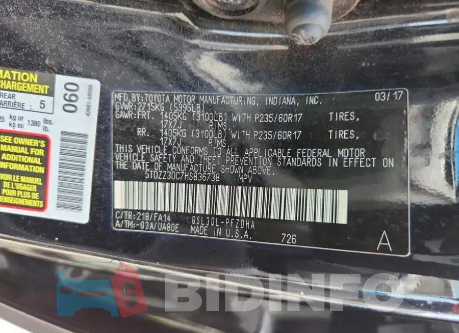 5TDZZ3DC7HS836738 Photo# 13