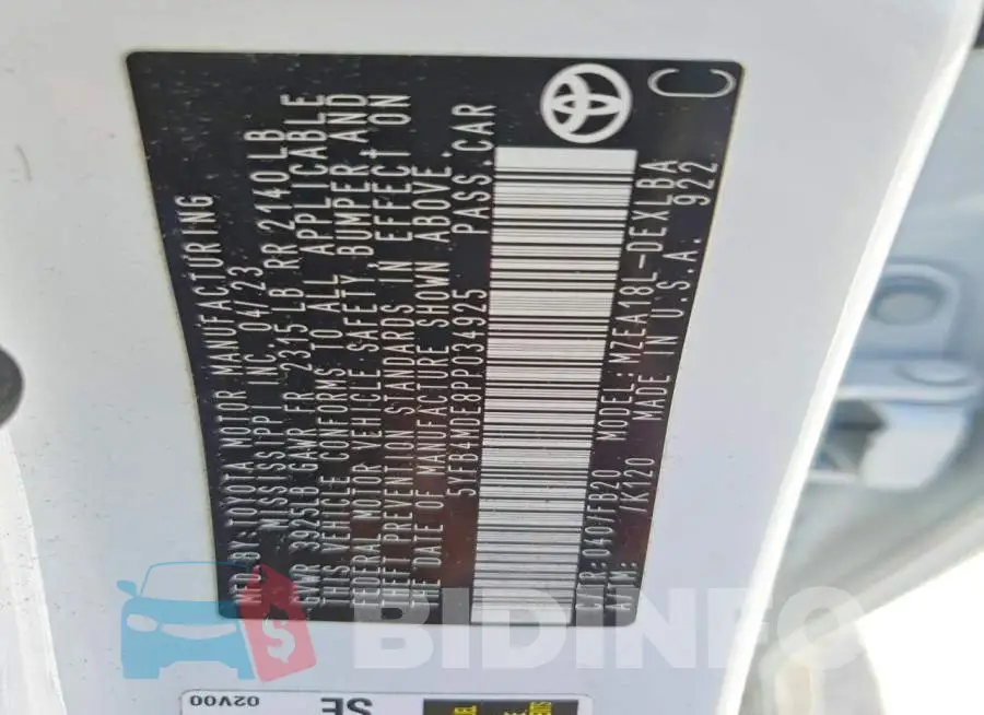 5YFB4MDE8PP034925 Photo# 12