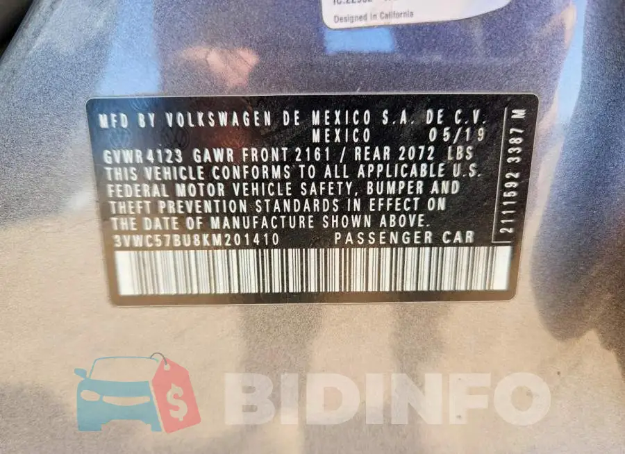 3VWC57BU8KM201410 Photo# 12