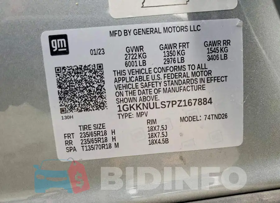 1GKKNULS7PZ167884 Photo# 13
