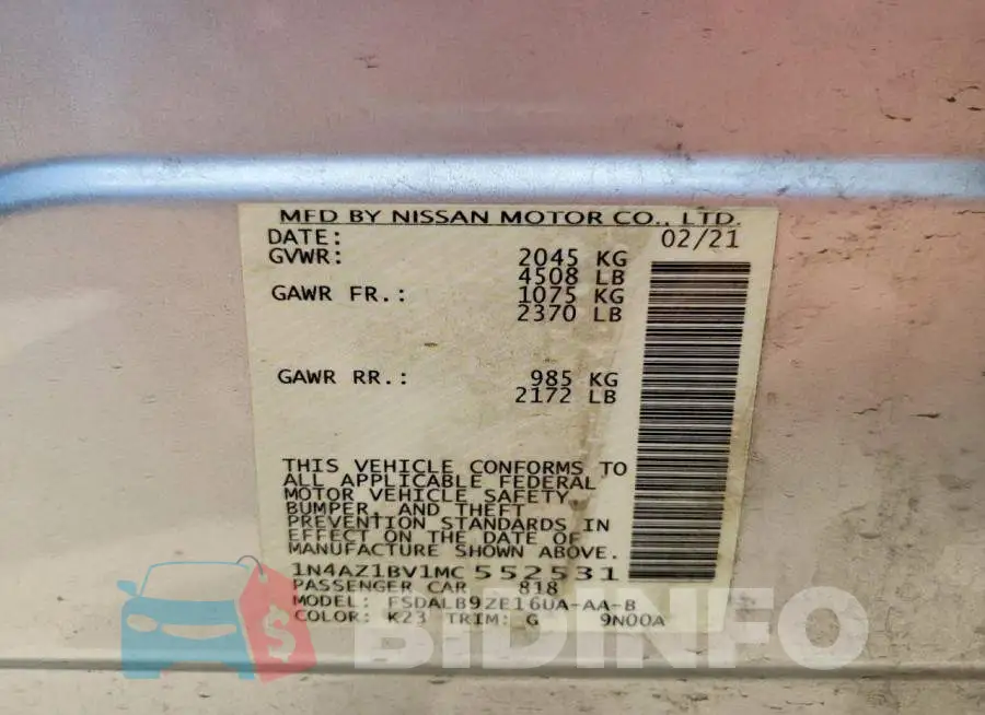 1N4AZ1BV1MC552531 Photo# 12