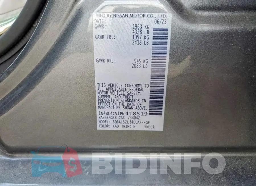 1N4BL4CV1PN418519 Photo# 12