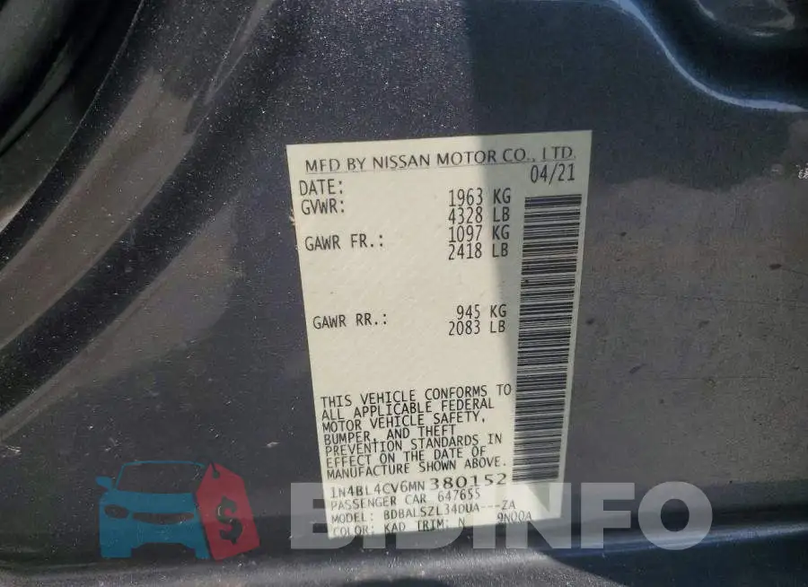 1N4BL4CV6MN380152 Photo# 12