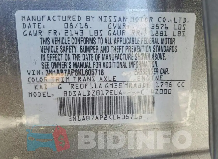 3N1AB7AP8KL605718 Photo# 12