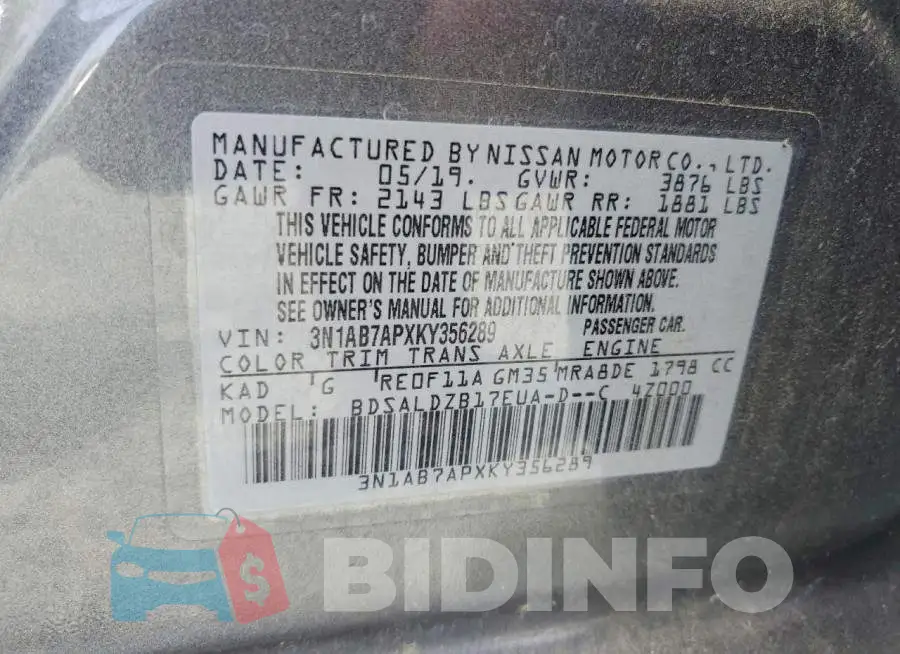 3N1AB7APXKY356289 Photo# 12