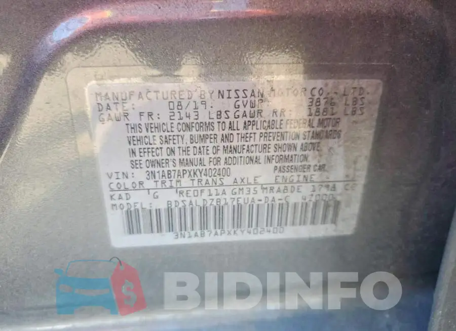 3N1AB7APXKY402400 Photo# 12