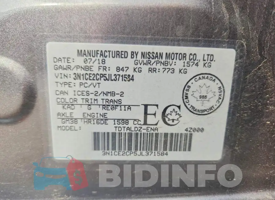 3N1CE2CP5JL371584 Photo# 12
