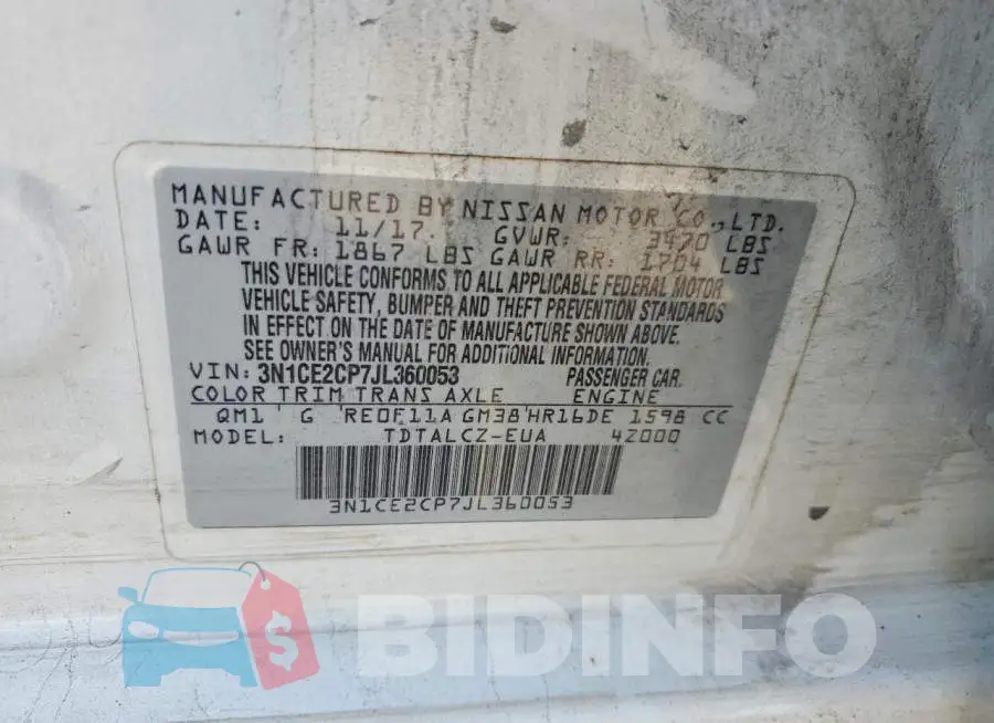 3N1CE2CP7JL360053 Photo# 12