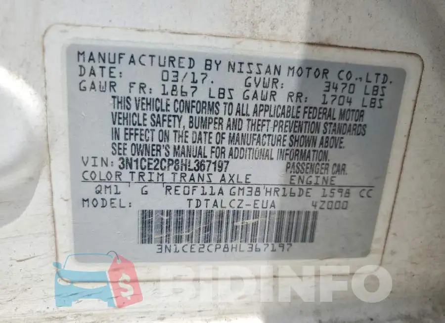 3N1CE2CP8HL367197 Photo# 12