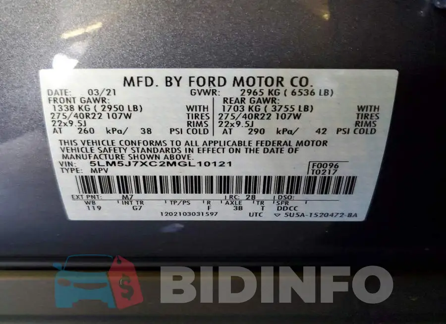 5LM5J7XC2MGL10121 Photo# 13