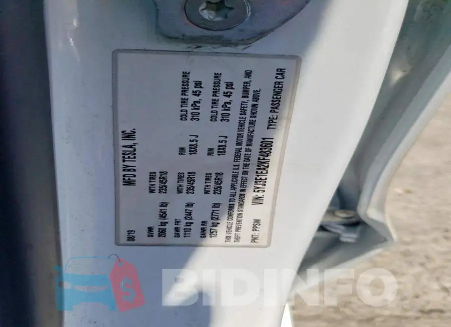5YJ3E1EA2KF483601 Photo# 12