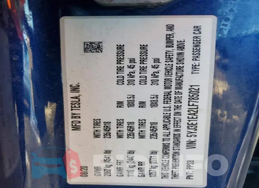 5YJ3E1EA2LF785021 Photo# 10
