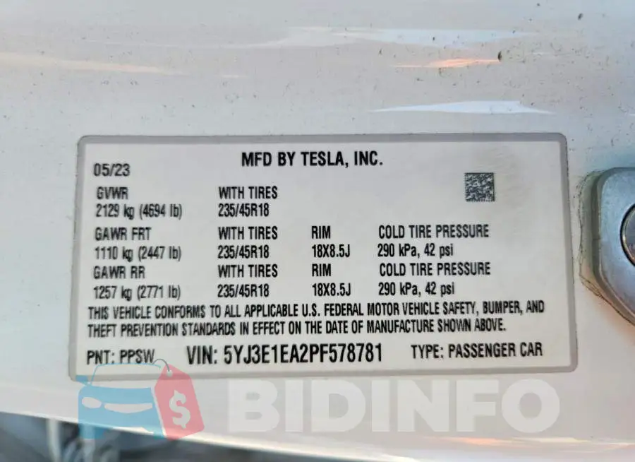 5YJ3E1EA2PF578781 Photo# 12