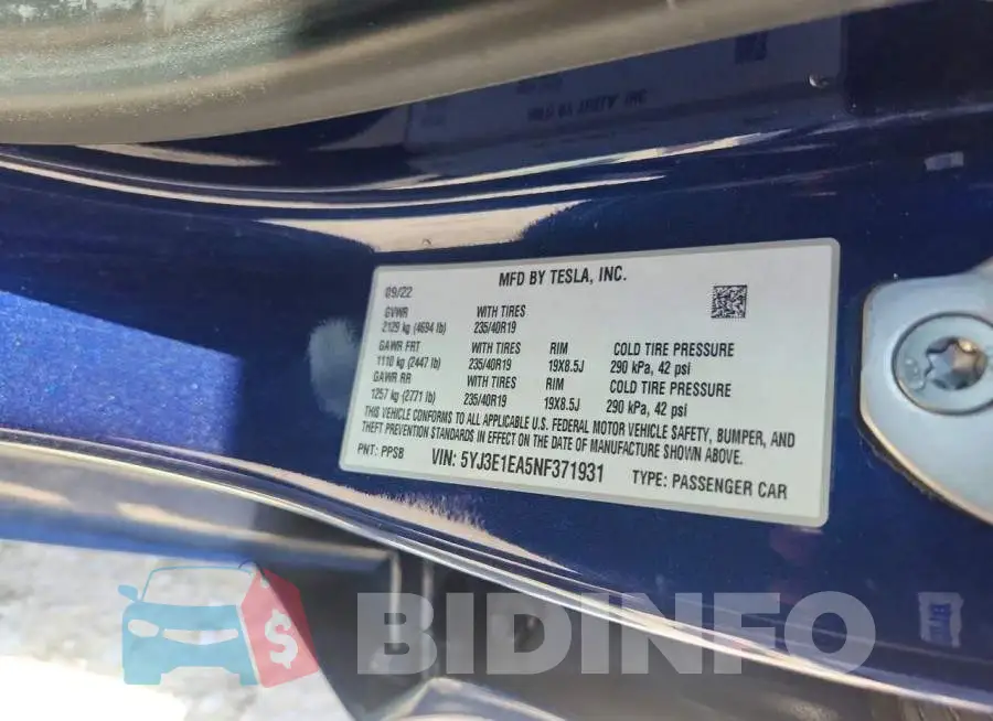 5YJ3E1EA5NF371931 Photo# 12
