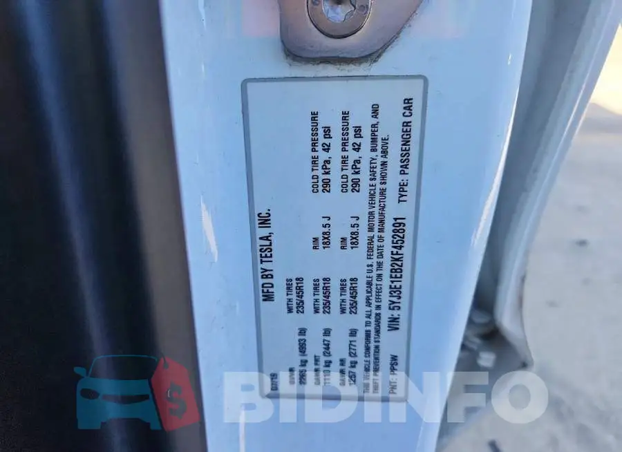 5YJ3E1EB2KF452891 Photo# 13