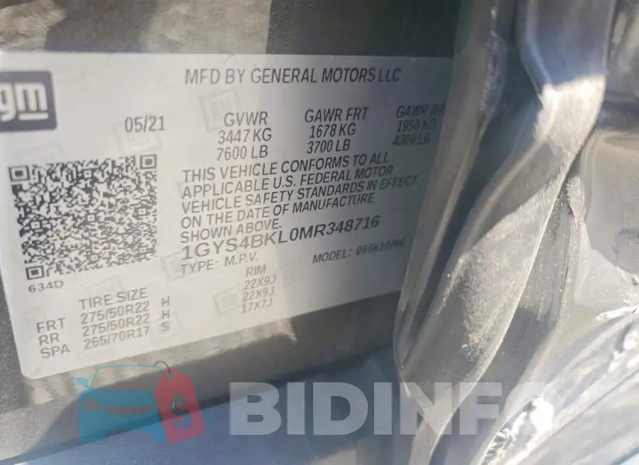 1GYS4BKL0MR348716 Photo# 13
