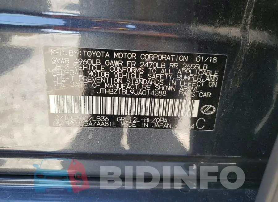 JTHBZ1BL9JA014288 Photo# 12