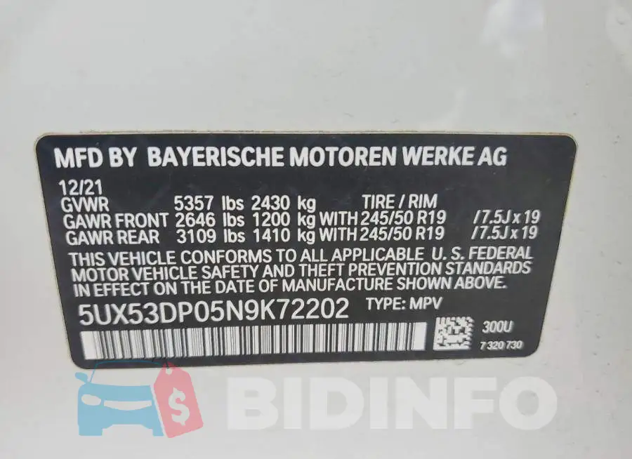 5UX53DP05N9K72202 Photo# 13