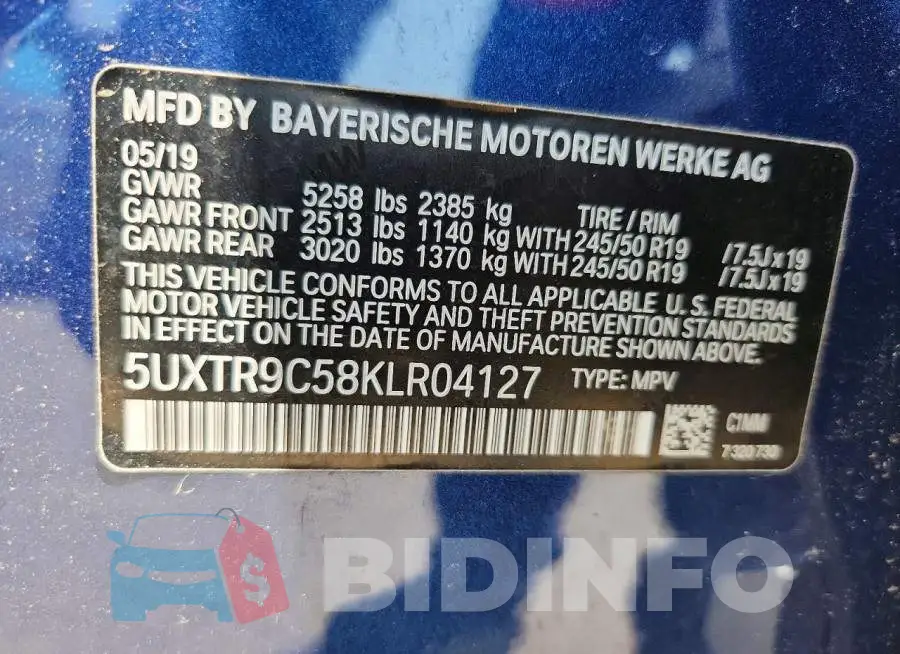5UXTR9C58KLR04127 Photo# 14