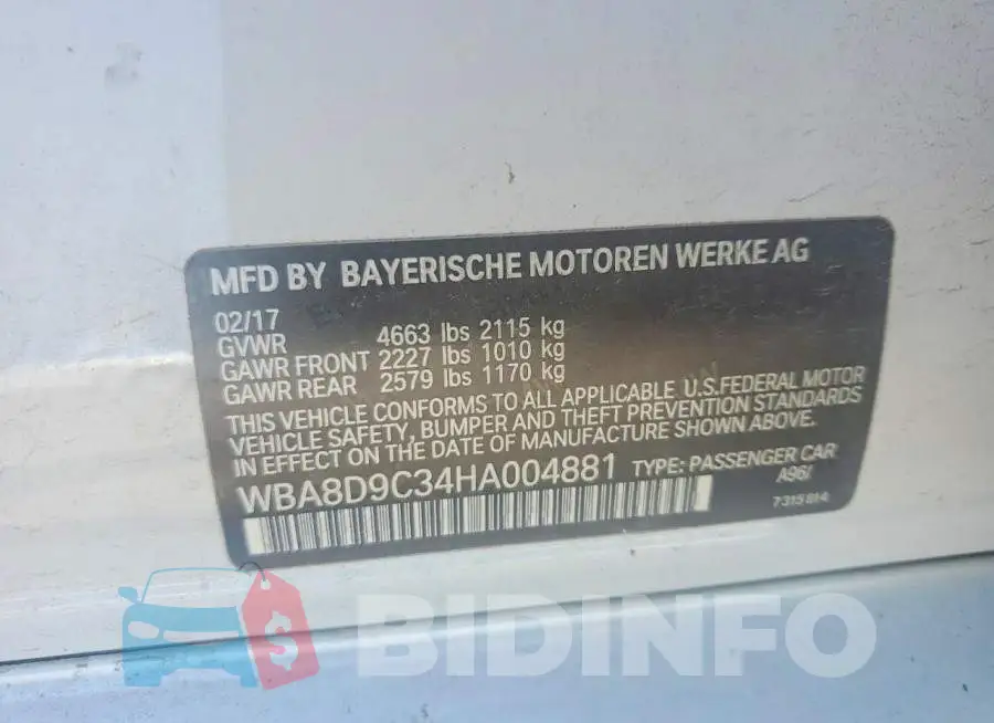 WBA8D9C34HA004881 Photo# 12