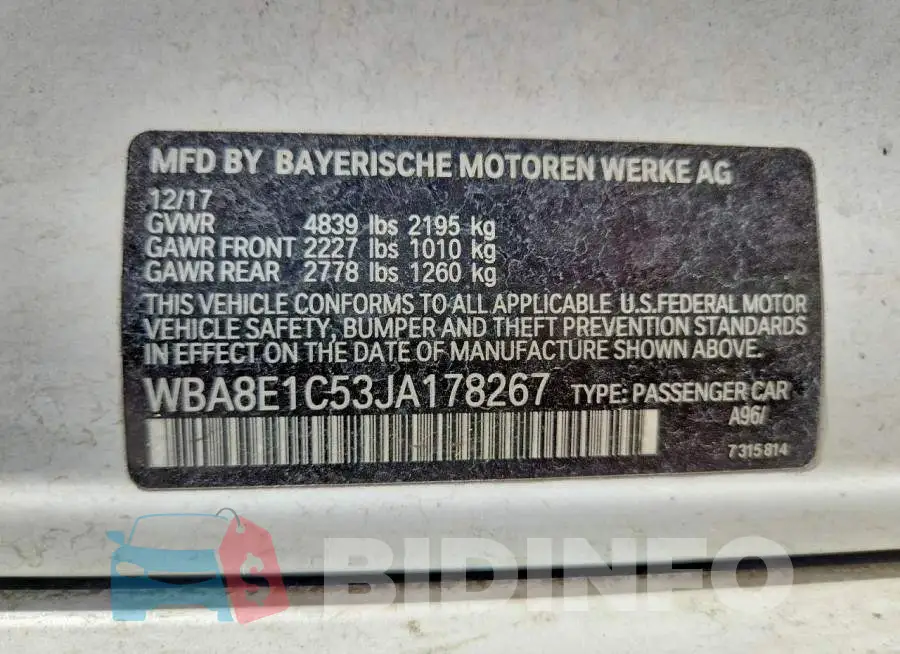 WBA8E1C53JA178267 Photo# 12
