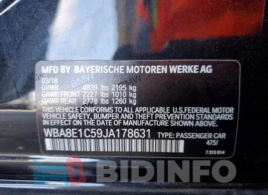 WBA8E1C59JA178631 Photo# 13
