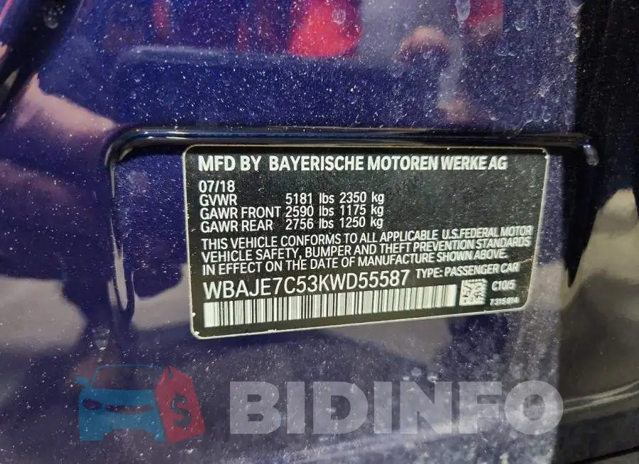 WBAJE7C53KWD55587 Photo# 12