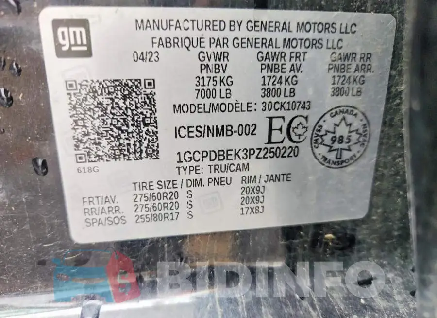 1GCPDBEK3PZ250220 Photo# 12