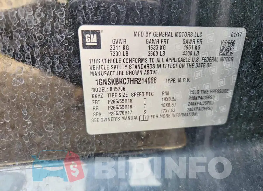 1GNSKBKC7HR214066 Photo# 13