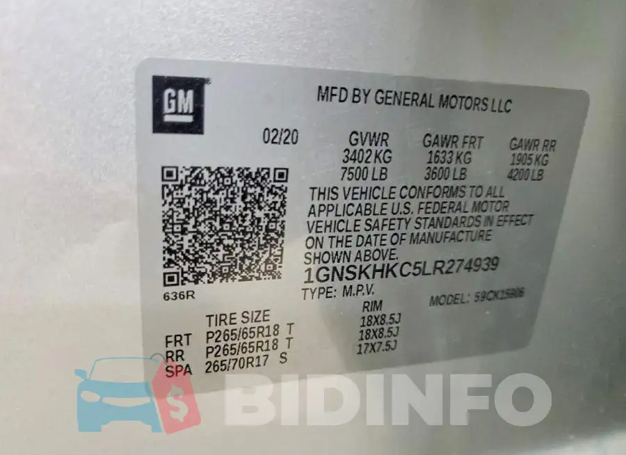 1GNSKHKC5LR274939 Photo# 13