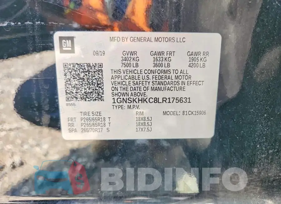 1GNSKHKC8LR175631 Photo# 13