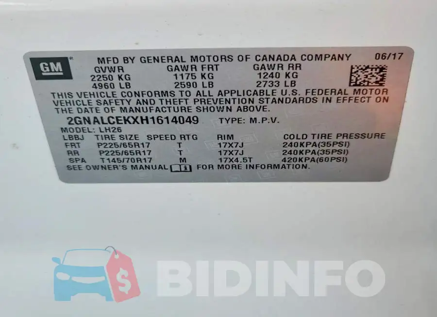 2GNALCEKXH1614049 Photo# 13
