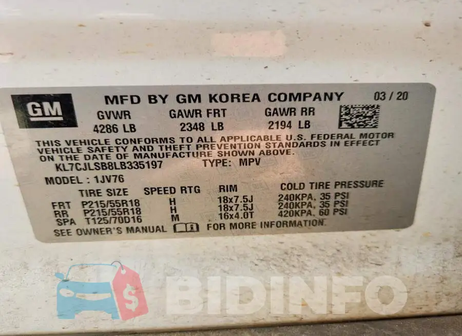 KL7CJLSB8LB335197 Photo# 12