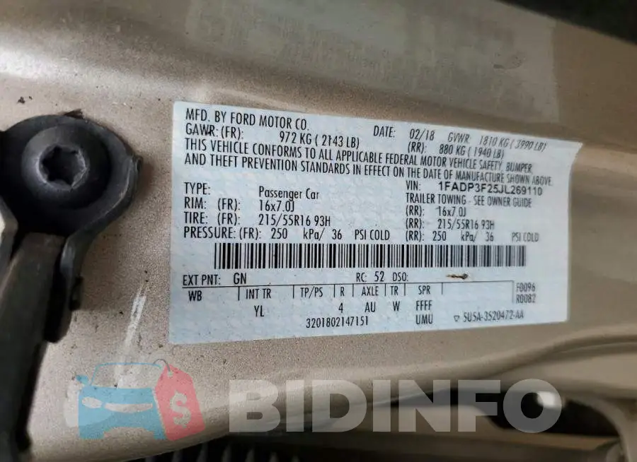 1FADP3F25JL269110 Photo# 12